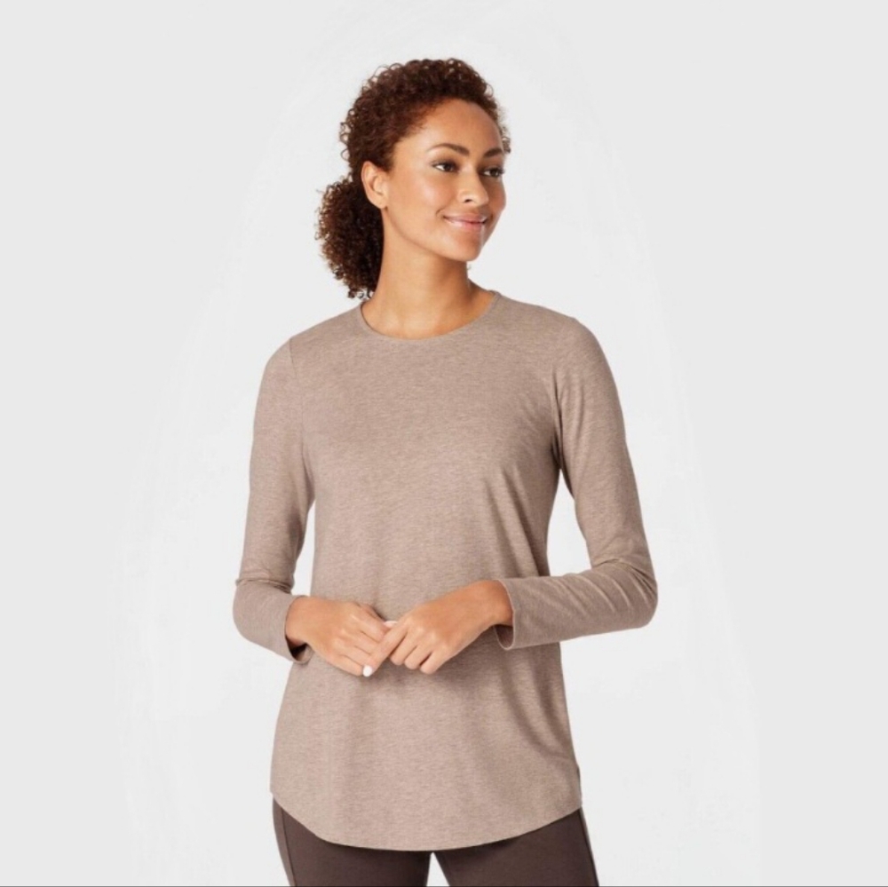 Pure Jill Long Sleeve Stretch Women's Medium Heathered Oatmeal Long Sleeve Copy2